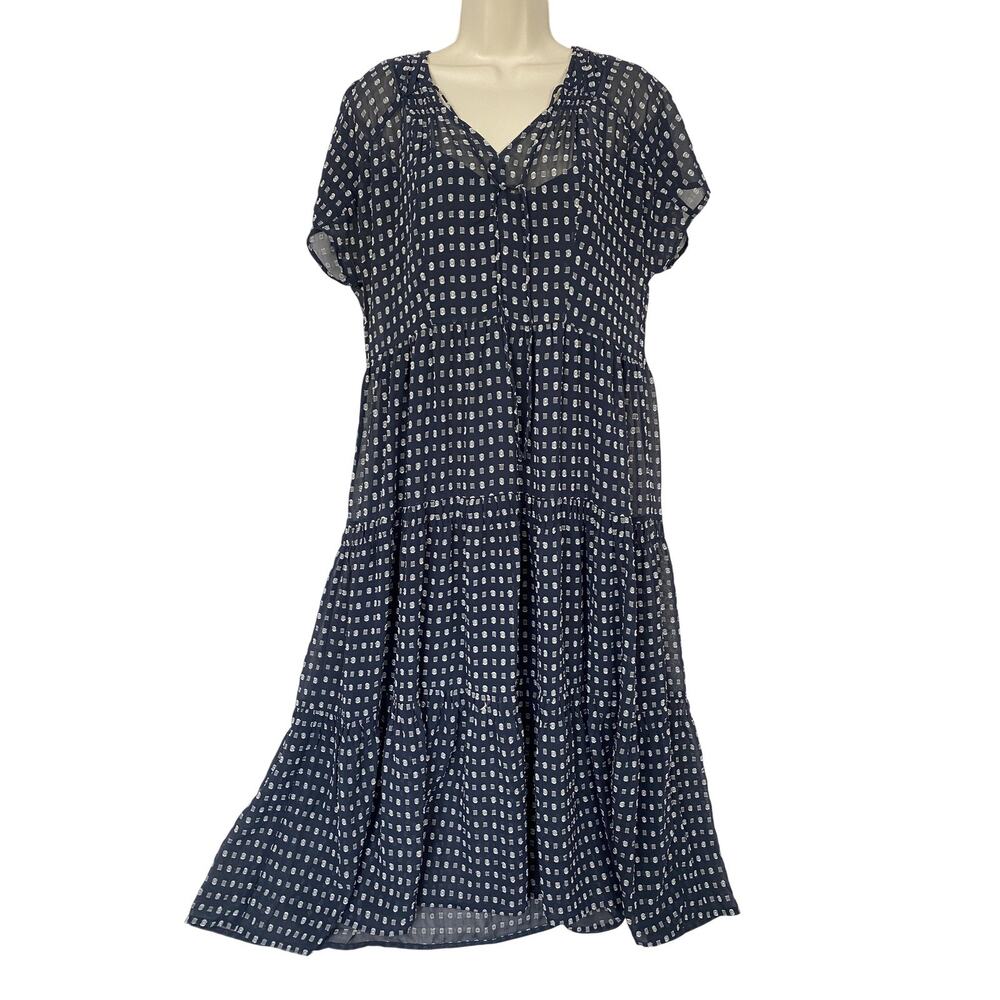 Current Air Dress Women Medium Navy Tiered Midi Flowy Boho Prairie Anthropologie